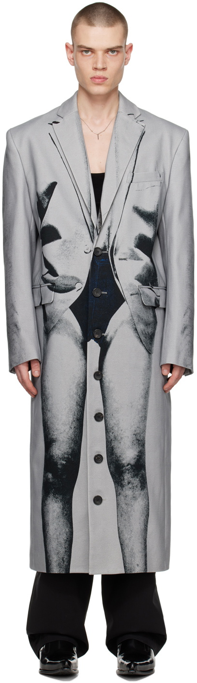 Y/Project Gray Jean Paul Gaultier Edition Trompe L'Oeil Janty Coat Y ...