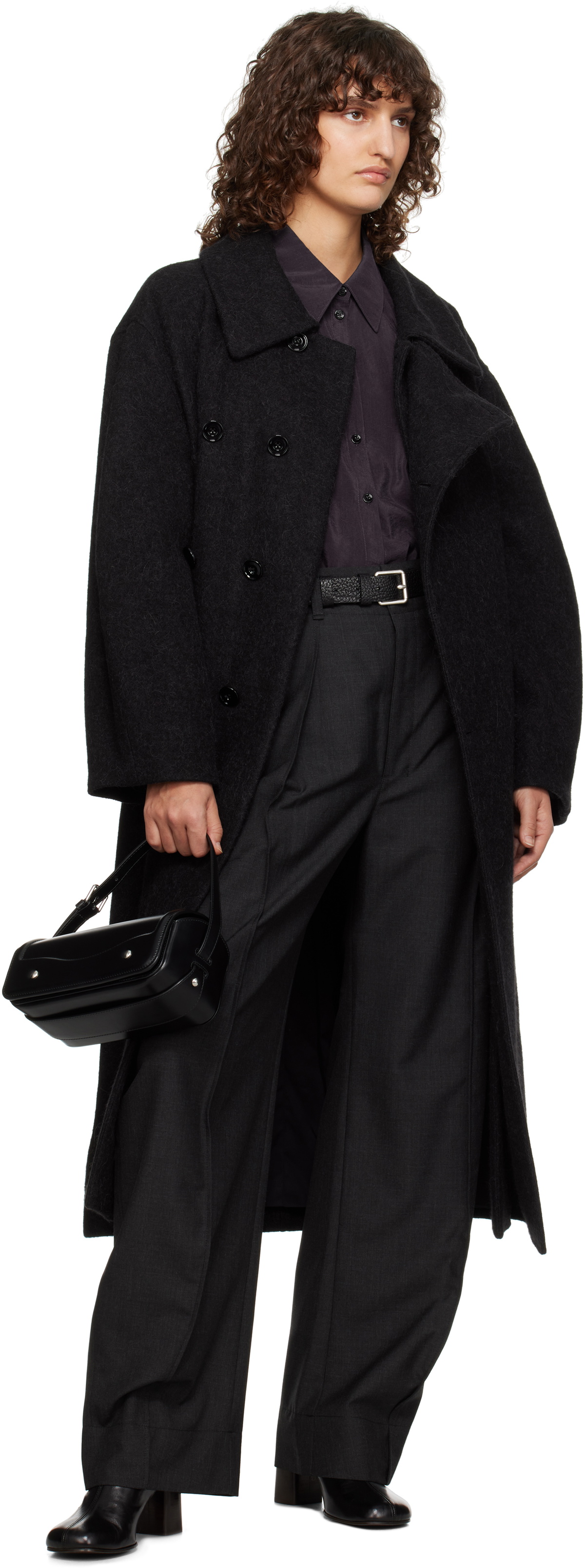 LEMAIRE Black Asymmetrical Bathrobe Coat Lemaire