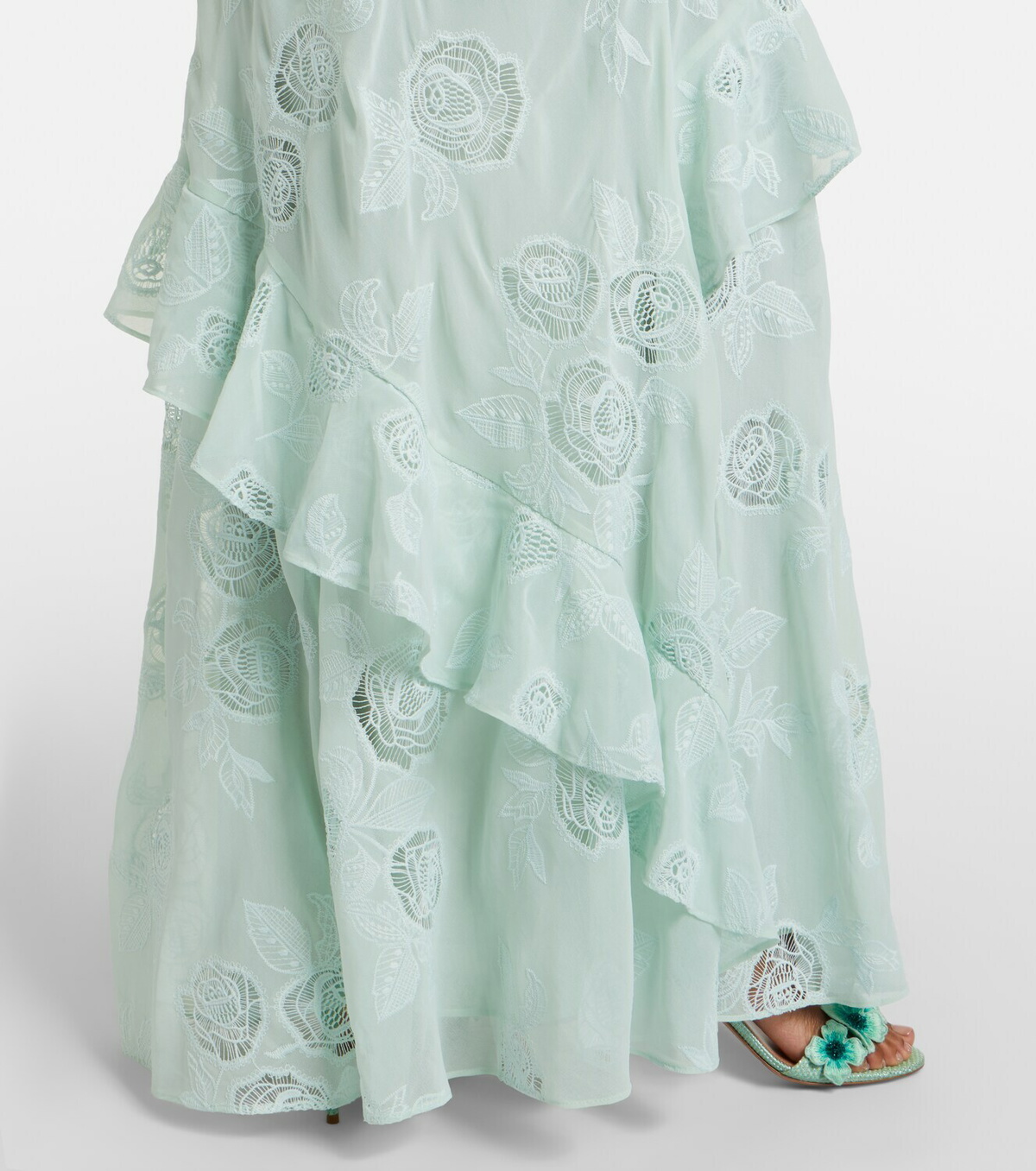 Self-Portrait Embroidered ruffled georgette maxi dress