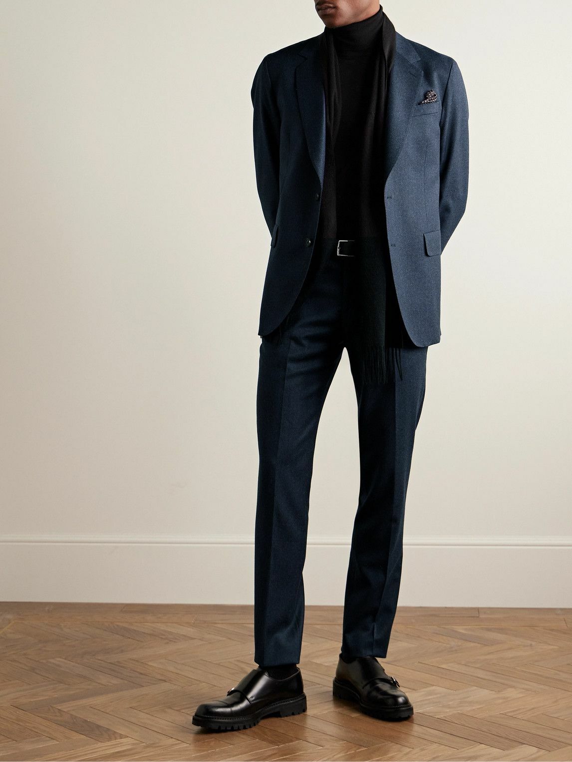 Slim-Fit Slate Blue Wool Nep Trousers