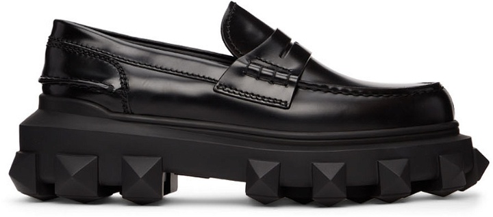 Photo: Valentino Garavani Black Brushed Calfskin Trackstud Loafers