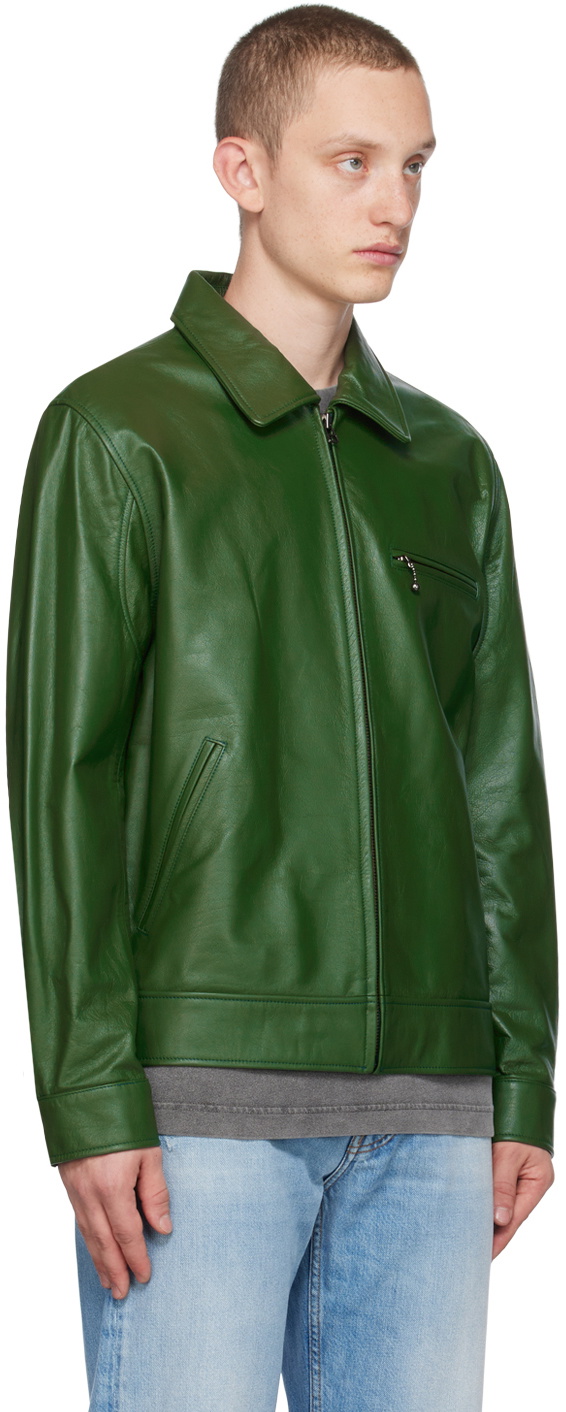 thisisneverthat leather jacket Green L-