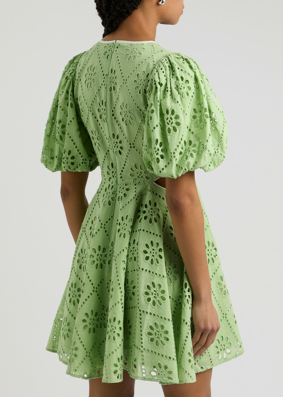 Kitri Coco Broderie Anglaise Cotton Mini Dress Light Green