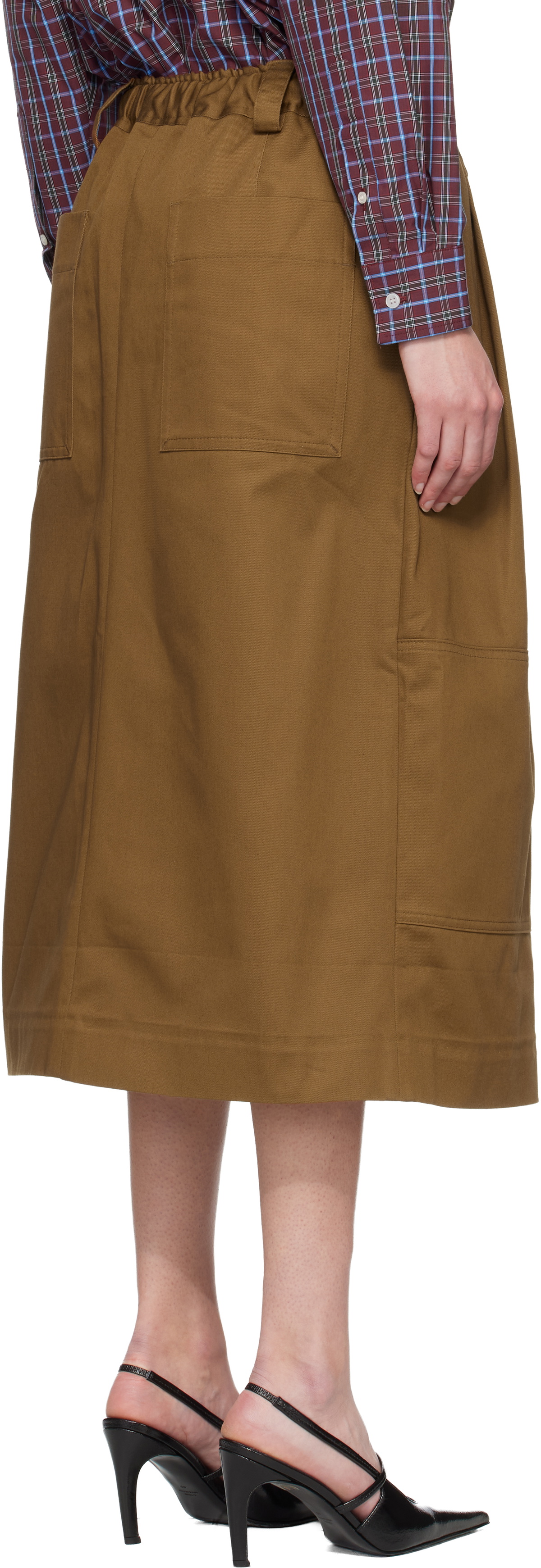 Meryll Rogge Brown Workwear Drawstring Denim Midi Skirt