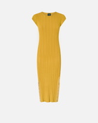 Pinko Knit Midi Dress With Openwork Yellow/Nude