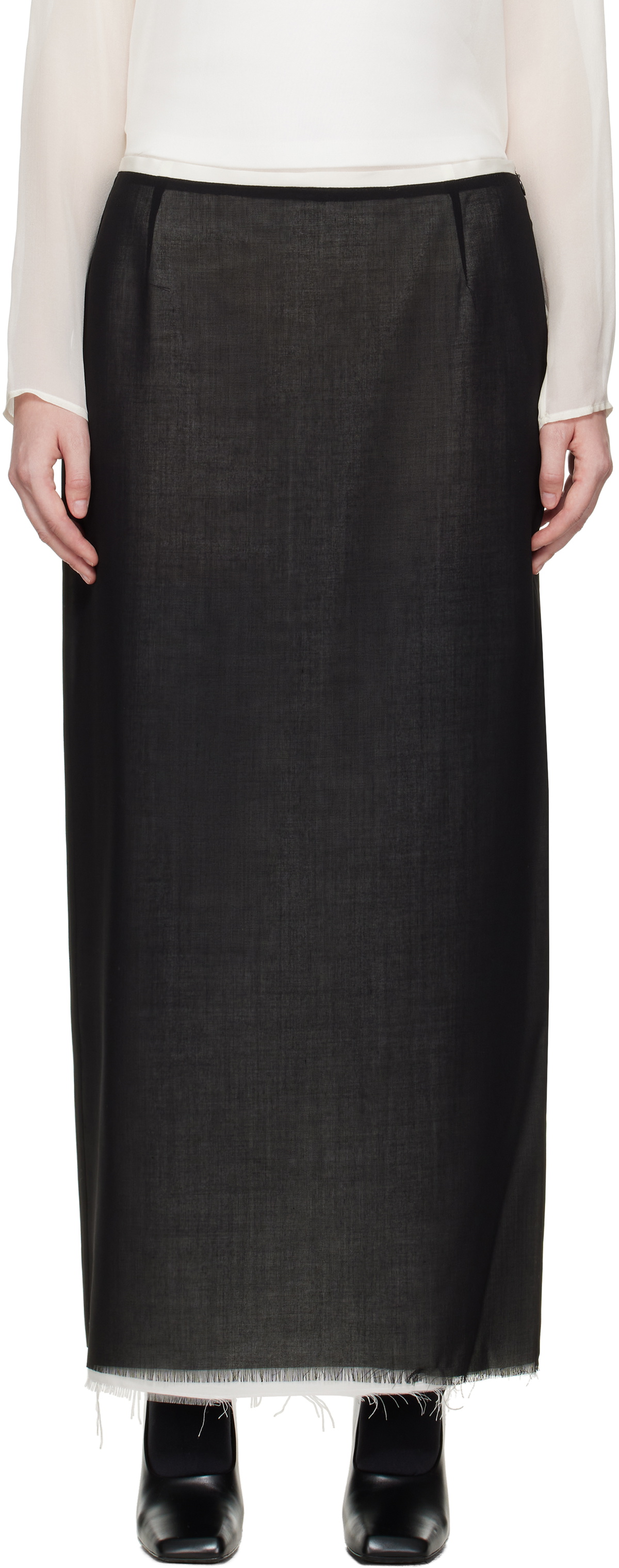 La Collection Black Alvida Raw Midi Skirt