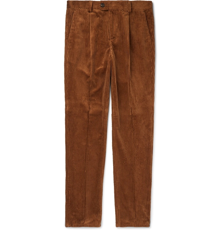 Photo: Brunello Cucinelli - Pleated Cotton-Corduroy Trousers - Brown