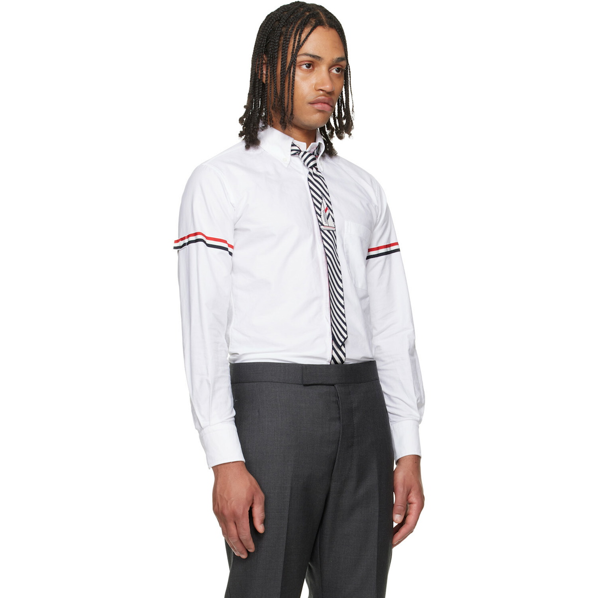 Thom Browne White Oxford RWB Armband Shirt Thom Browne