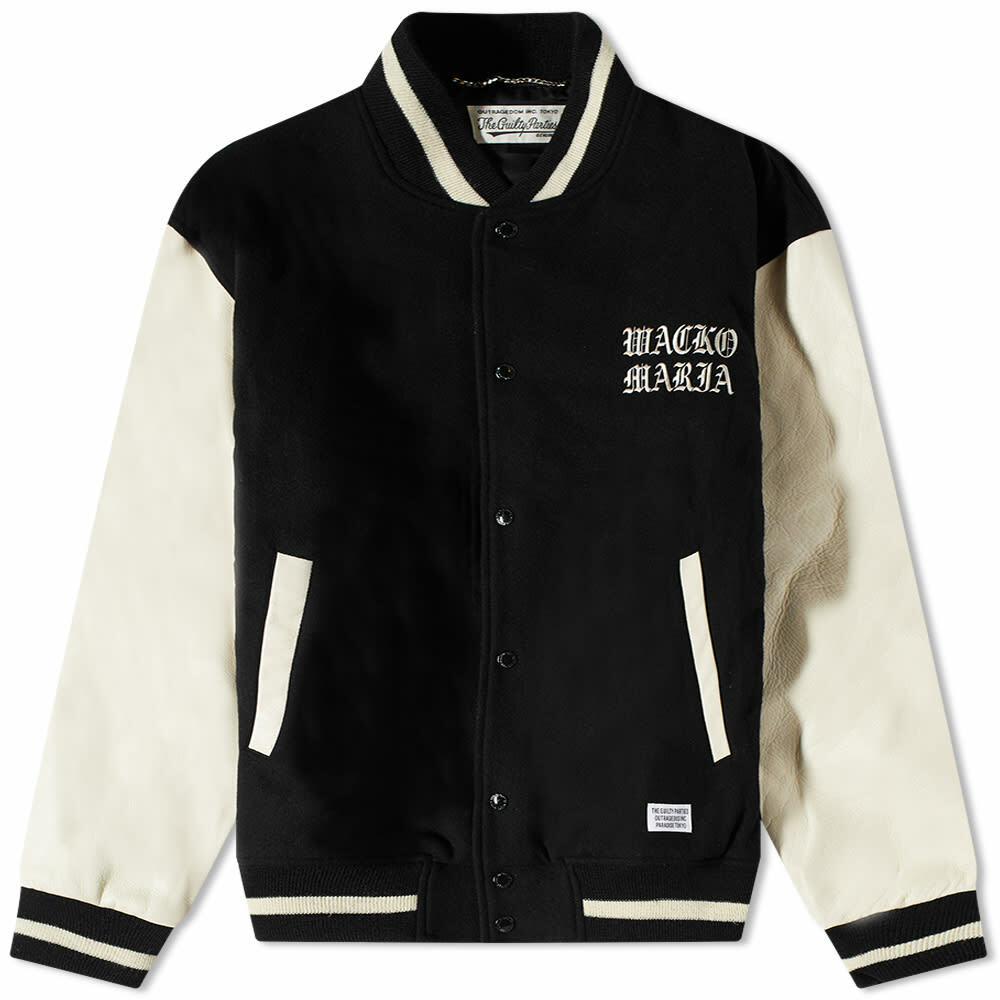 Wacko Maria Men's Type 3 Leather Varsity Jacket in Black