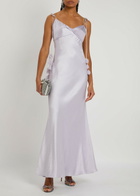 Self-portrait Floral-embellished Satin Maxi Slip Dress Lilac