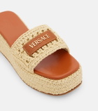 Versace Logo raffia platform espadrille slides
