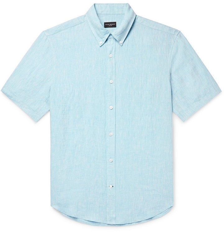 Photo: Club Monaco - Slim-Fit Button-Down Collar Slub Linen-Chambray Shirt - Light blue