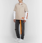 Heron Preston - Oversized Embroidered Printed Half-Zip Cotton-Poplin Shirt - Men - Beige