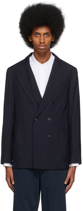 Photo: Brunello Cucinelli Navy Wool & Silk Hopsack Blazer