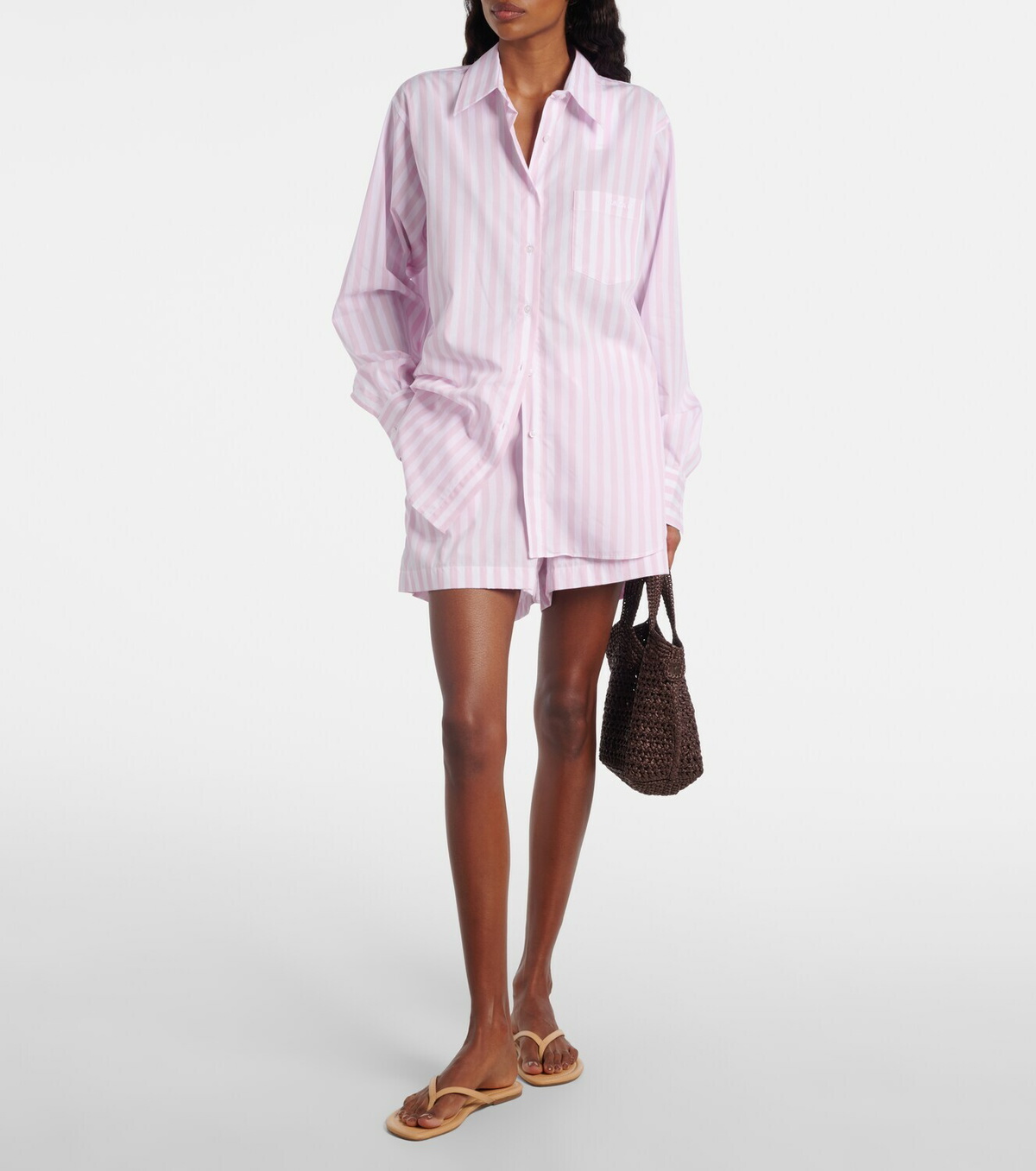 Hunza G Embroidered striped oversized cotton poplin shirt