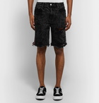 AMIRI - Thrasher Neon-Striped Distressed Denim Shorts - Men - Black