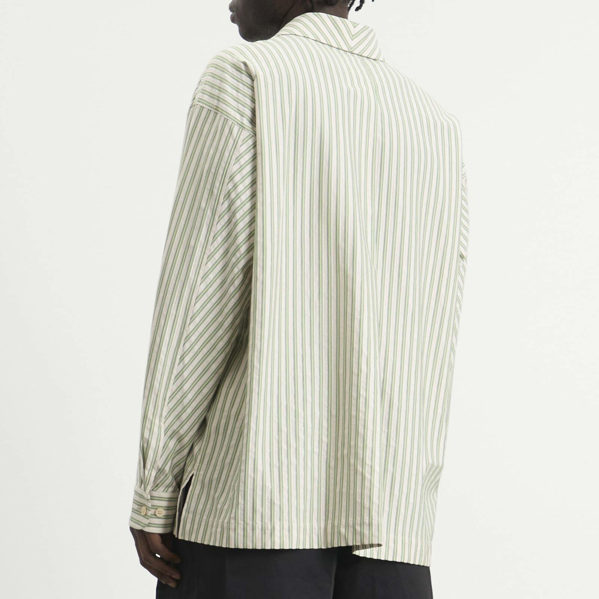 Homme Plissé Issey Miyake Men's Stripe Long Sleeve Shirt in Green