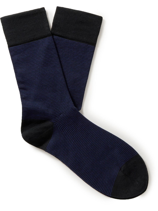 Photo: John Smedley - Hera Striped Sea Island Cotton-Blend Socks - Blue