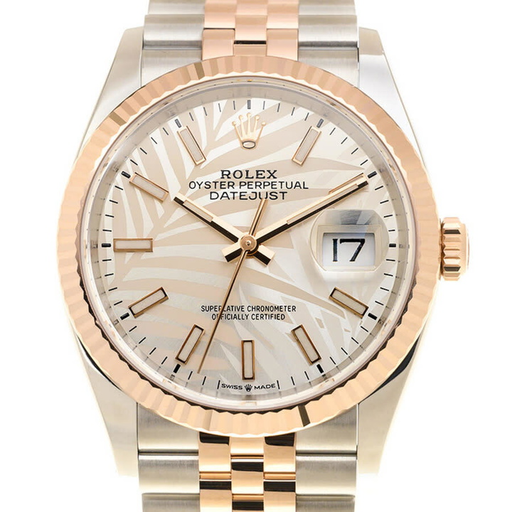 Photo: Rolex Datejust 36 Automatic Silver Palm Motif Dial Watch 126231SSPLMJ
