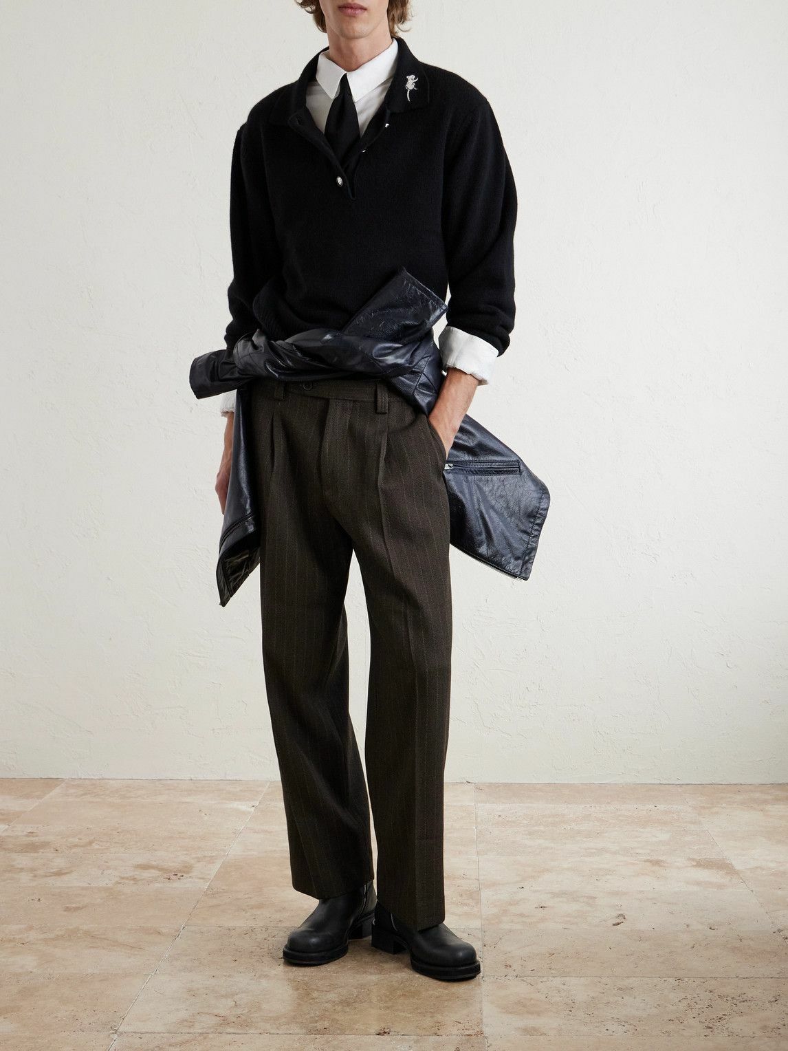 Enfants Riches Déprimés - Straight-Leg Pleated Pinstriped Virgin Wool Trousers - Brown