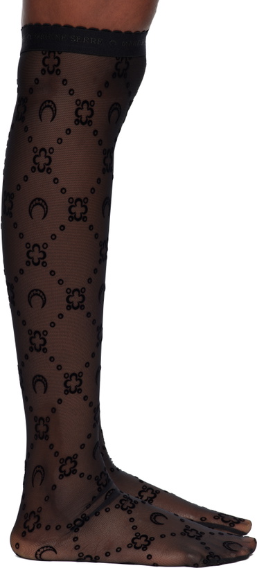 Photo: Marine Serre Black Moonogram Mesh Flock Long Socks