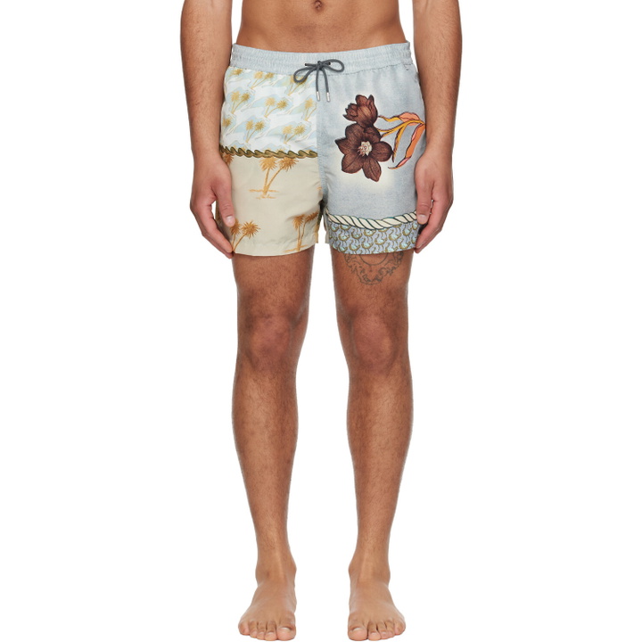 Photo: Paul Smith Blue & Yellow Textile Mix Swim Shorts