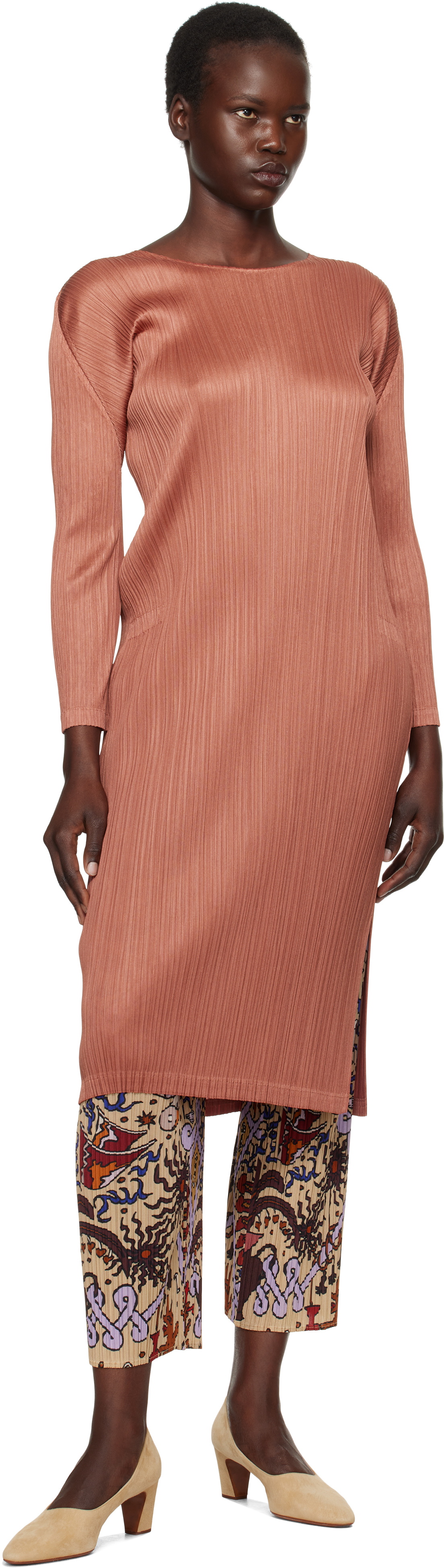 PLEATS PLEASE ISSEY MIYAKE Brown Monthly Colors December Midi Dress Pleats  Please Issey Miyake