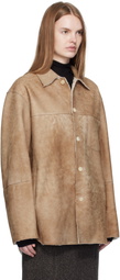 AURALEE Beige Merino Mouton Shearling Shirt Jacket