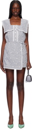 Anna Sui Black & Gray Daisy Embroidery On Gingham Tie Romper
