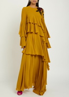 LA Double J Naiad Ruffled Embellished Silk-georgette Maxi Dress Yellow