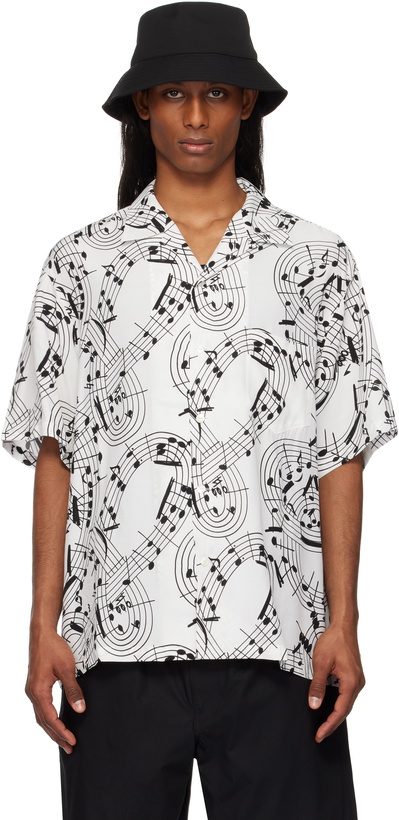 Photo: TAKAHIROMIYASHITA TheSoloist. White & Black Music Note Hawaiian Shirt