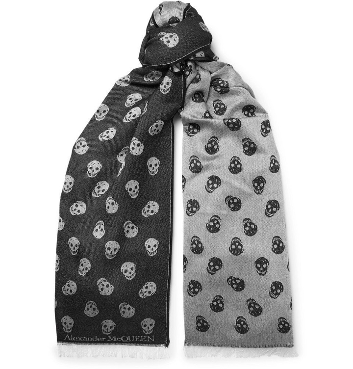 Photo: Alexander McQueen - Reversible Printed Wool and Silk-Blend Scarf - Gray