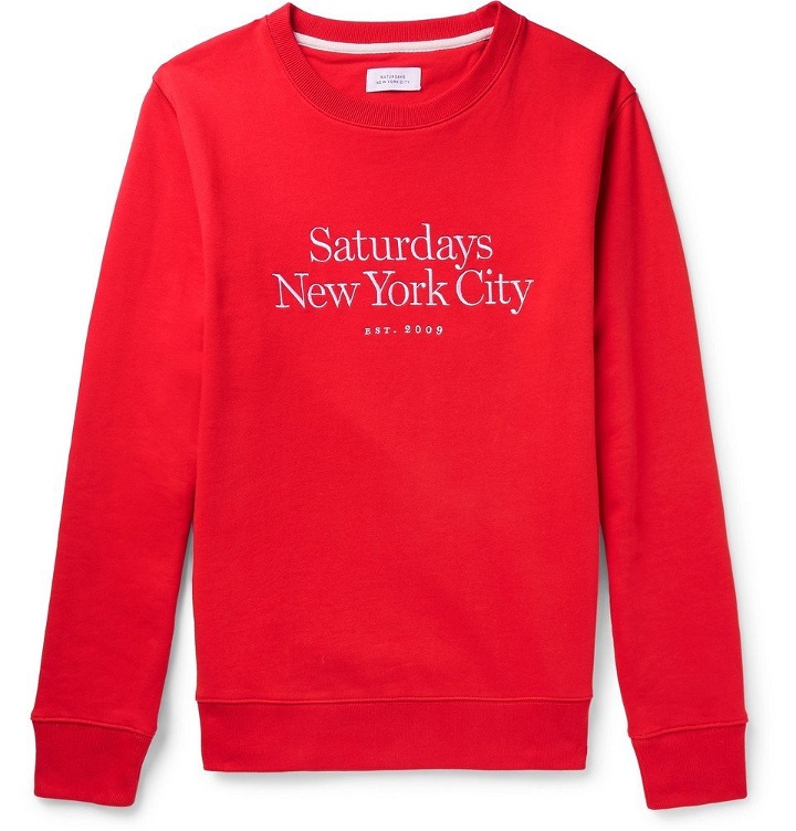 Photo: Saturdays NYC - Bowery Miller Logo-Embroidered Loopback Cotton-Jersey Sweatshirt - Men - Red