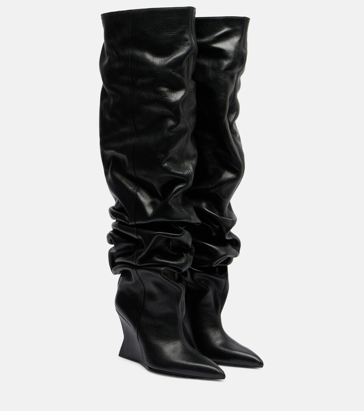 Balmain 95 leather wedge over-the-knee boots