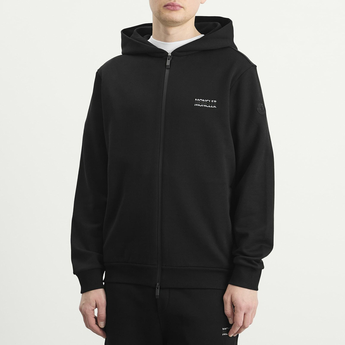 Moncler Men's Stripe Logo Zip Up Hoodie in Black