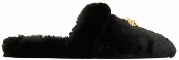Photo: Versace Black Faux-Fur Palazzo Slippers