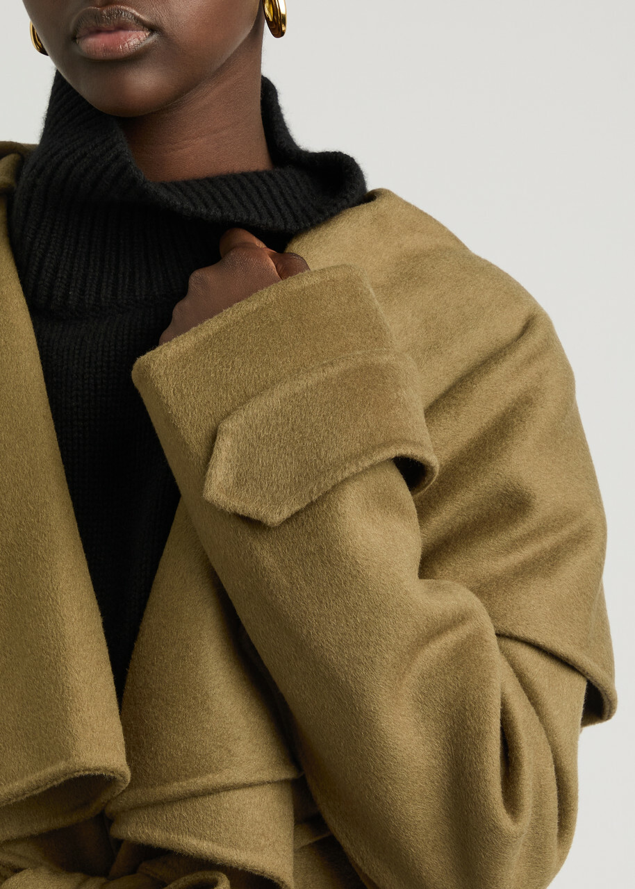 Zimmermann Crush Belted Cape-effect Wool-blend Coat Olive