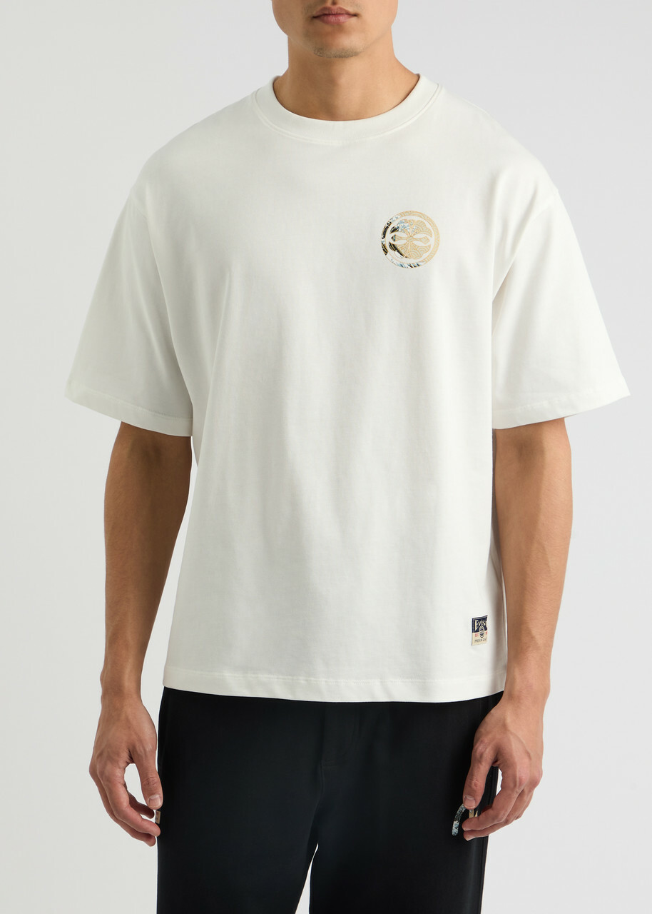 Evisu Kamon and The Great Wave Printed Cotton T-shirt Off White