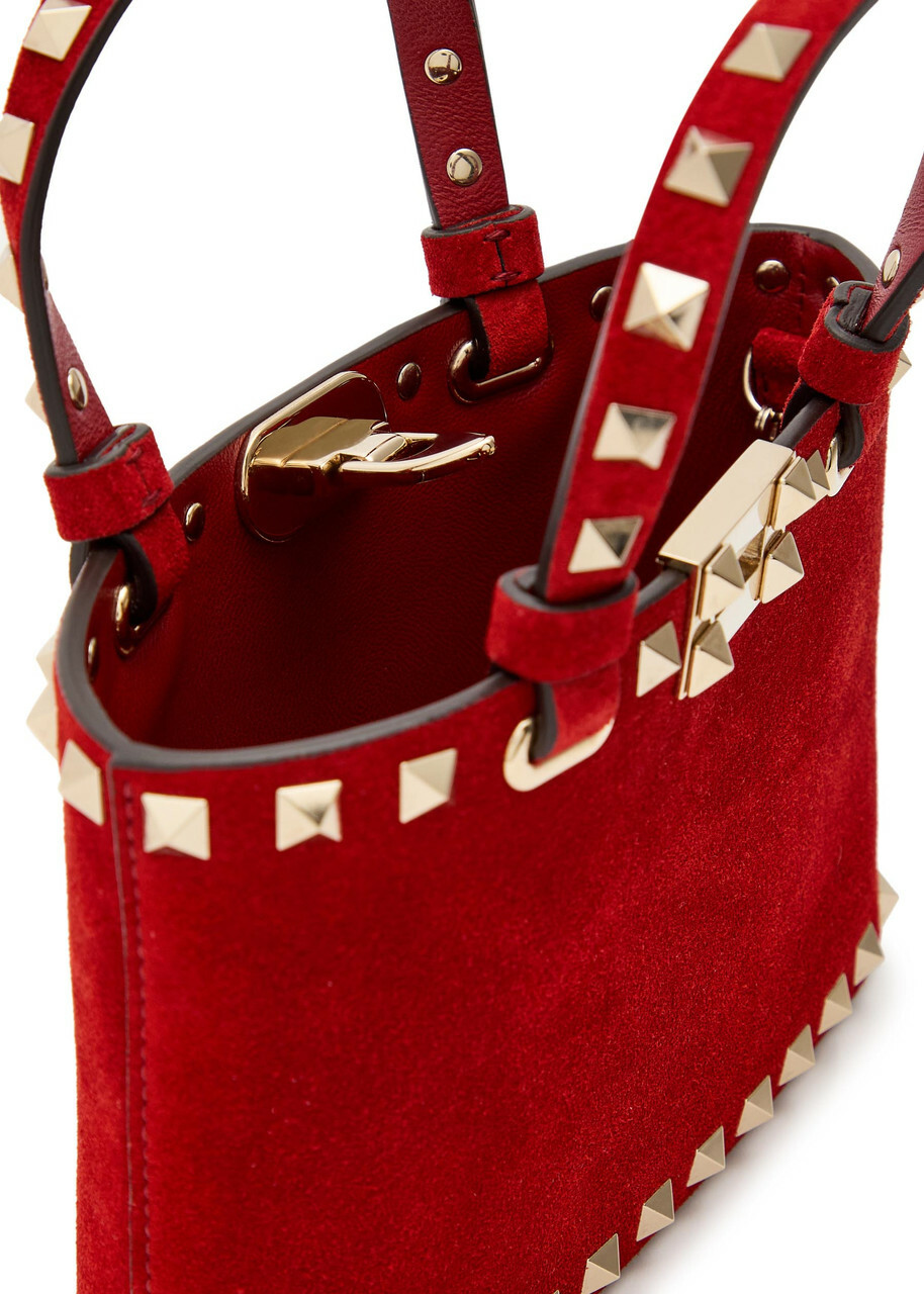 Valentino Rockstud Mini Suede Tote bag - Red - One Size