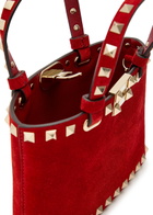 Valentino Rockstud Mini Suede Tote bag - Red - One Size
