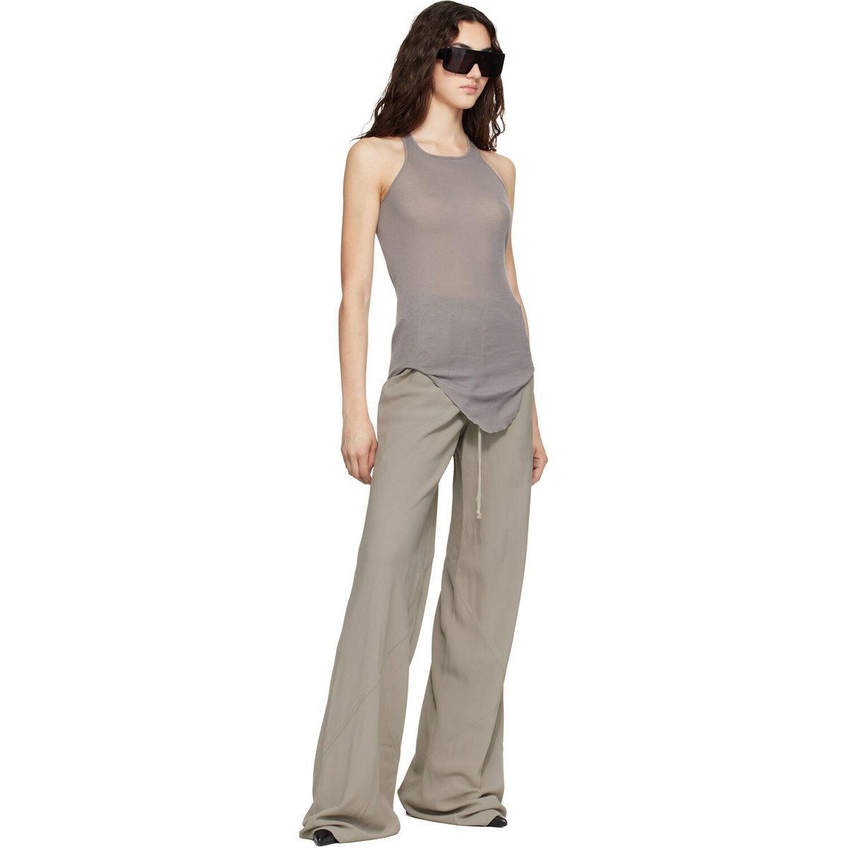 Rick Owens Taupe Tower Drawstring Bias Trousers
