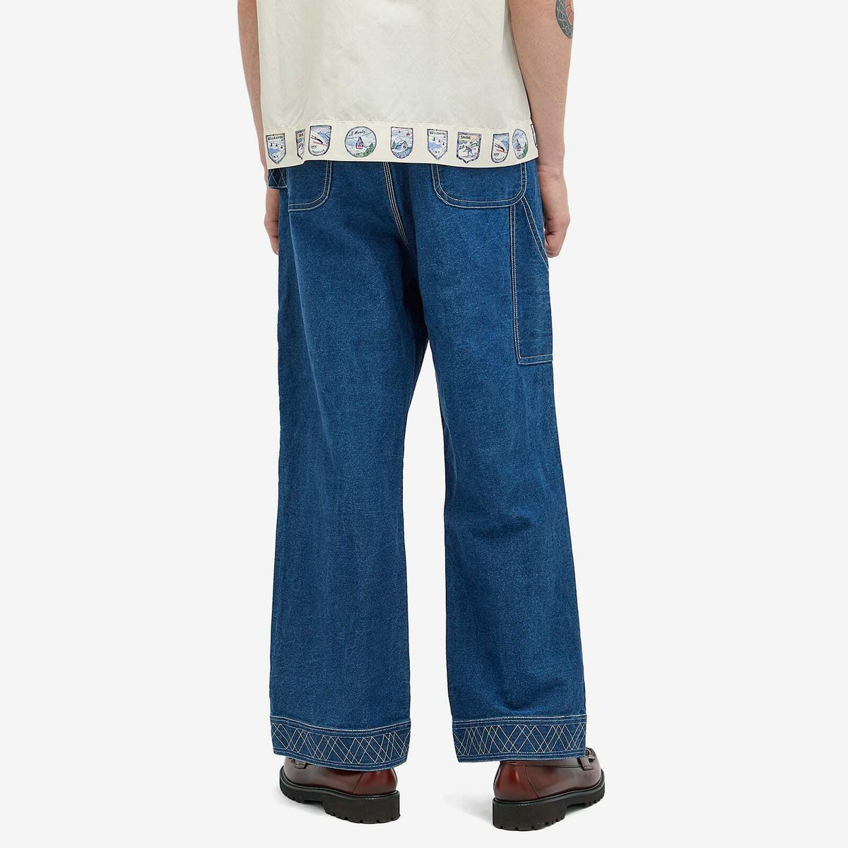 BODE Men's Embroidered Denim Knolly Brook Trousers in Indigo