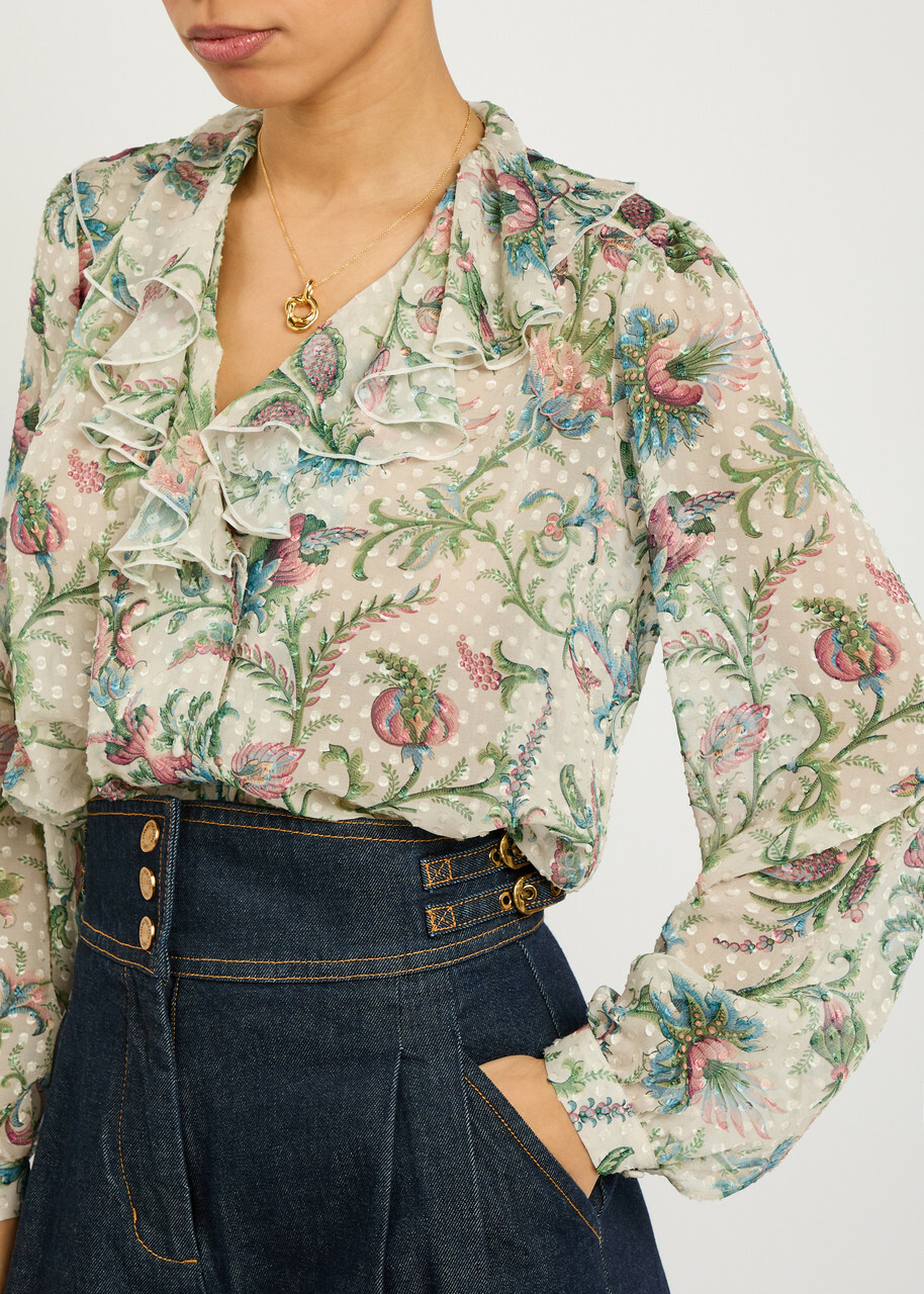Etro Textured Floral-print Silk-blend Shirt Multicoloured 1