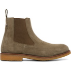 BOSS Khaki Suede Signature-Stripe Stitching Chelsea Boots