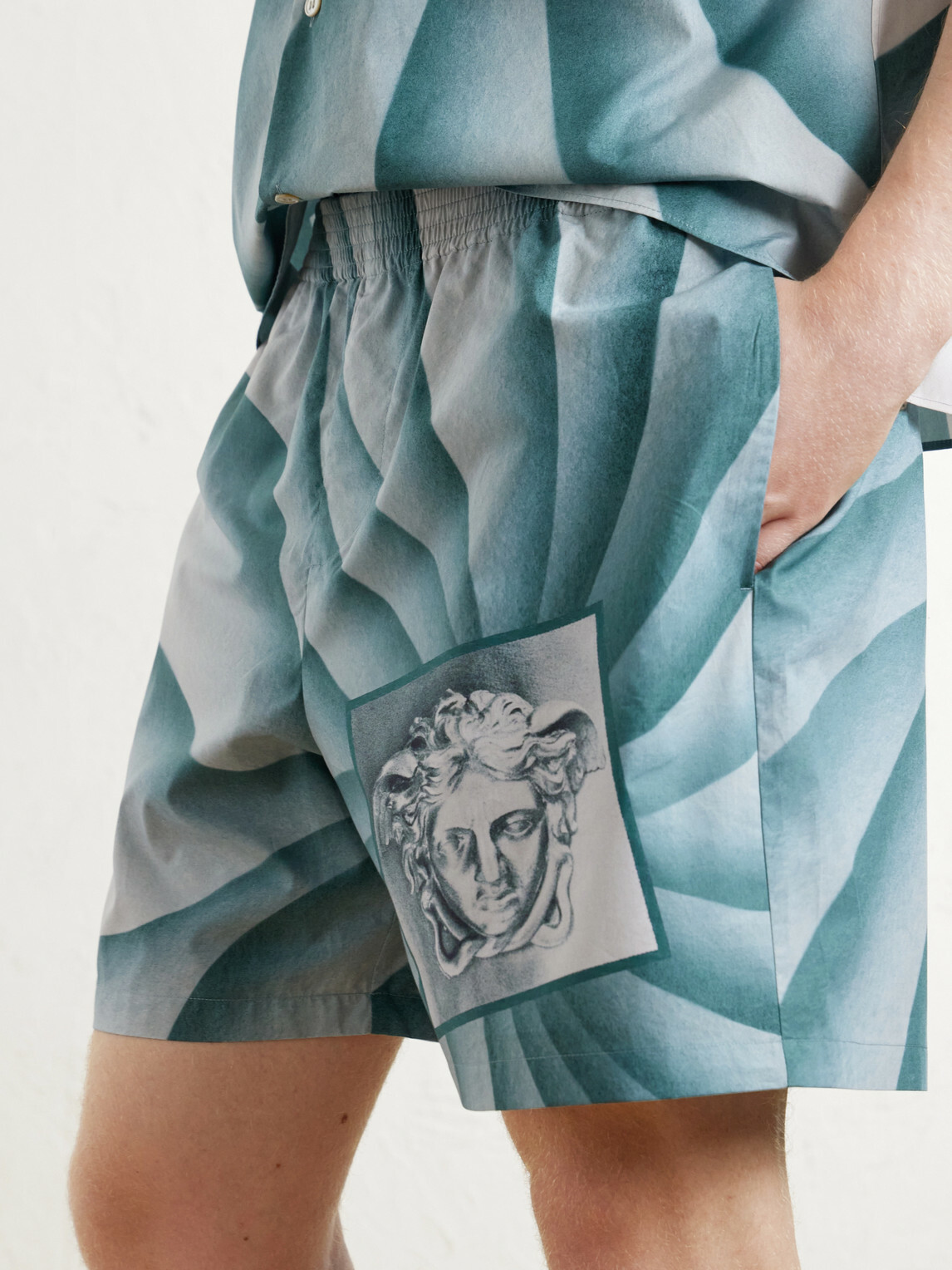 Versace - Wide-leg Printed Cotton-Poplin Shorts - Blue