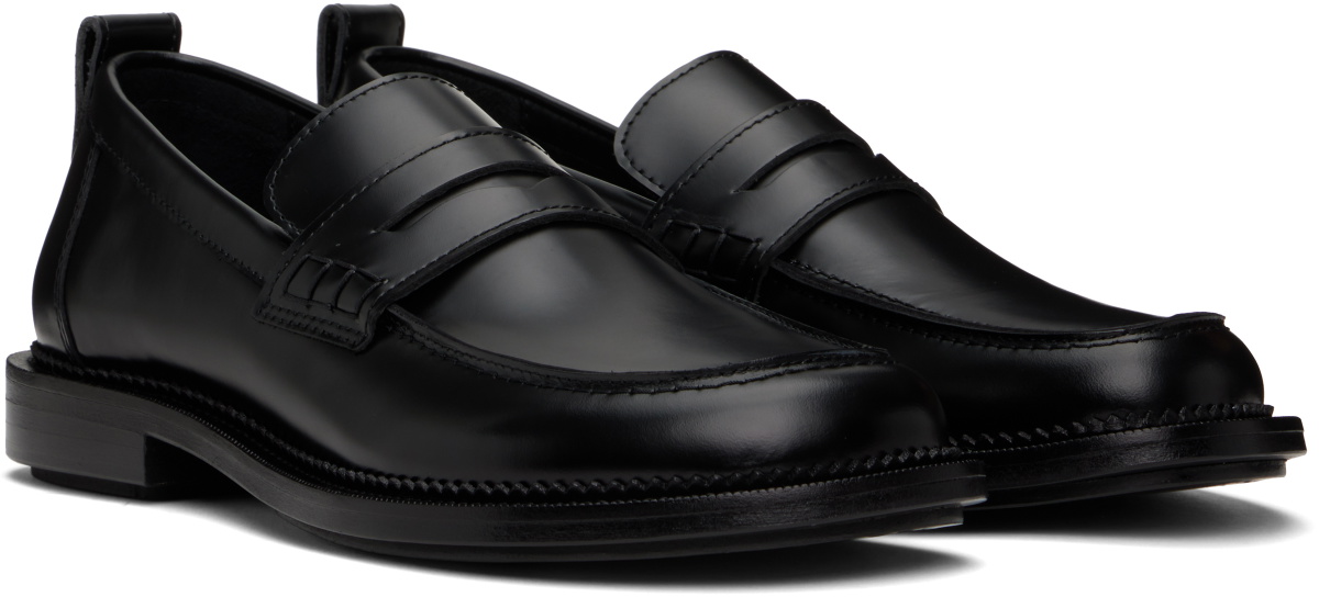 AMI Paris Black Leather Anatomical Toe Loafers