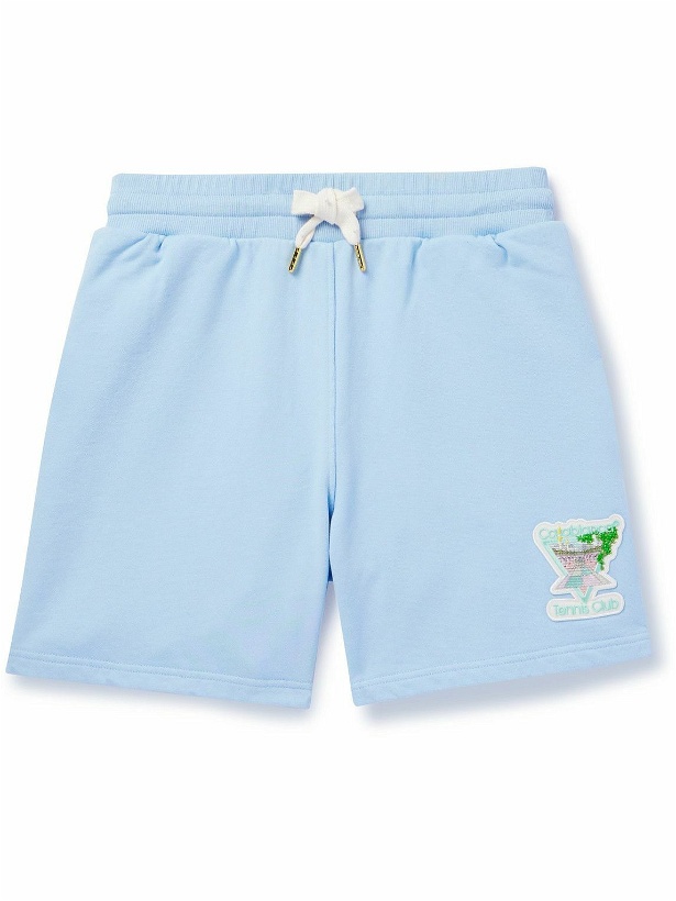 Photo: Casablanca - Logo-Appliquéd Organic Cotton-Jersey Shorts - Blue