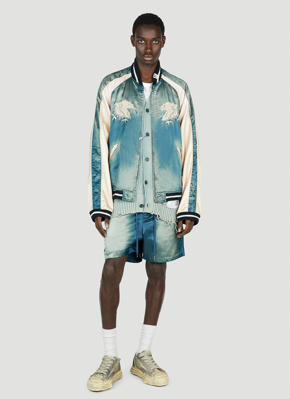 Maison Mihara Yasuhiro - Faded Satin Shorts in Blue Maison