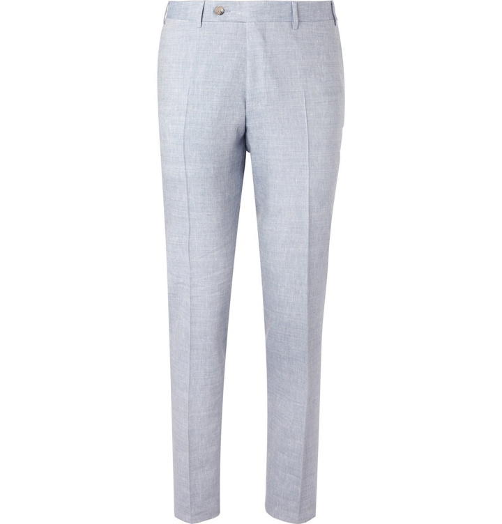 Photo: Canali - Kei Slim-Fit Linen and Wool-Blend Suit Trousers - Blue