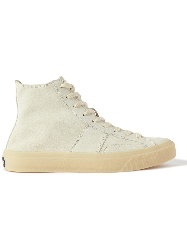 Photo: TOM FORD - Cambridge Leather-Trimmed Suede High-Top Sneakers - Neutrals